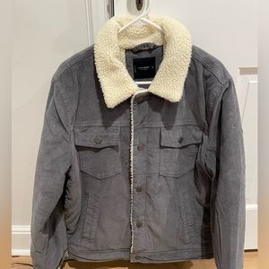 Lucky Brand Trucker Jacket - Gray corduroy w/ faux shearling - M